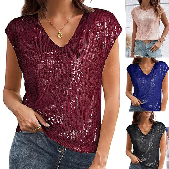 Damen Glamouröses Paillettenshirt EB