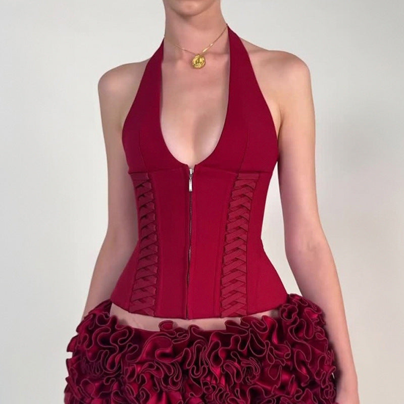 Damen-Haltertop mit raffinierten Zipp-Details und Baumwollmix EB