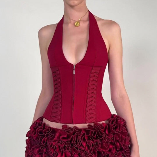 Damen-Haltertop mit raffinierten Zipp-Details und Baumwollmix EB