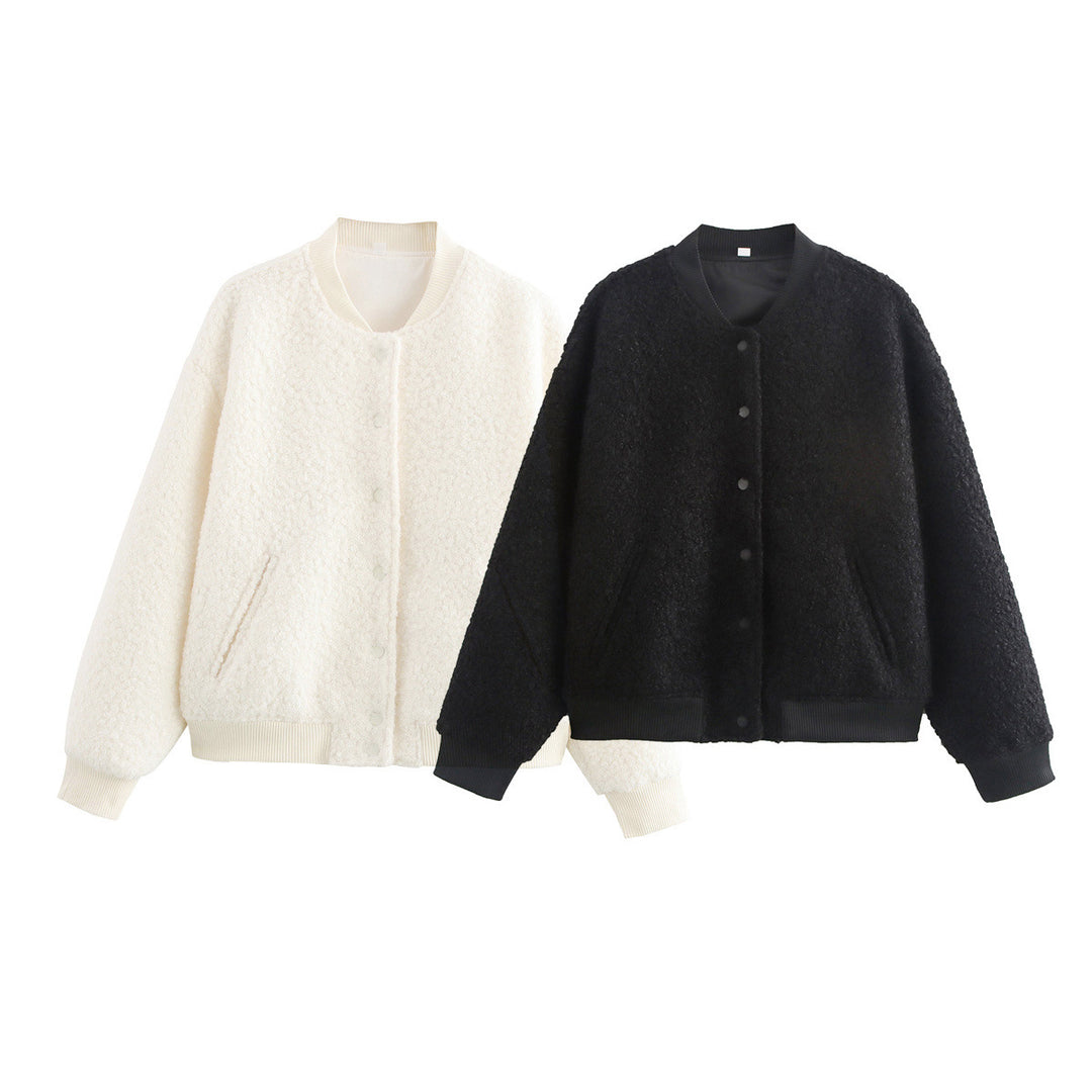 Damen Oversized Fleecejacke mit Knopfverschluss und Seitentaschen EB