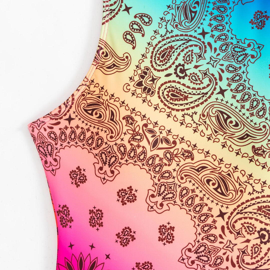 Damen Einteiliger Badeanzug mit buntem Bandana-Design EB