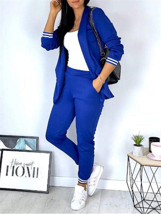 Damen nan sportlich-elegantes Blazer-Jogginghose Zweiteiler mit elastischem Bund und Bündchen EB