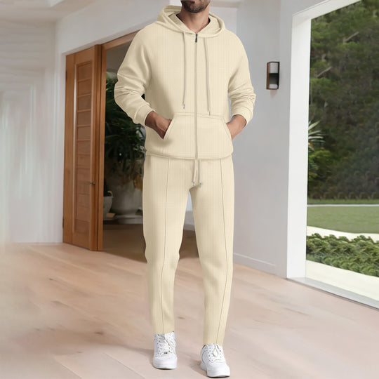 Herren nan Struktur-Fleece Zip-Hoodie mit Kängurutaschen und schmal zulaufender Jogginghose EB