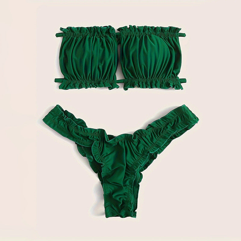 Damen Bandeau-Bikini-Set mit eleganten Rüschen EB