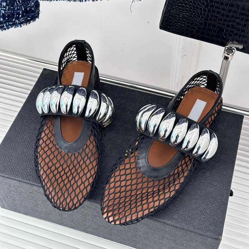 Damen Ballerinas mit glitzerndem Riemen und luftiger Netzoberfläche EB