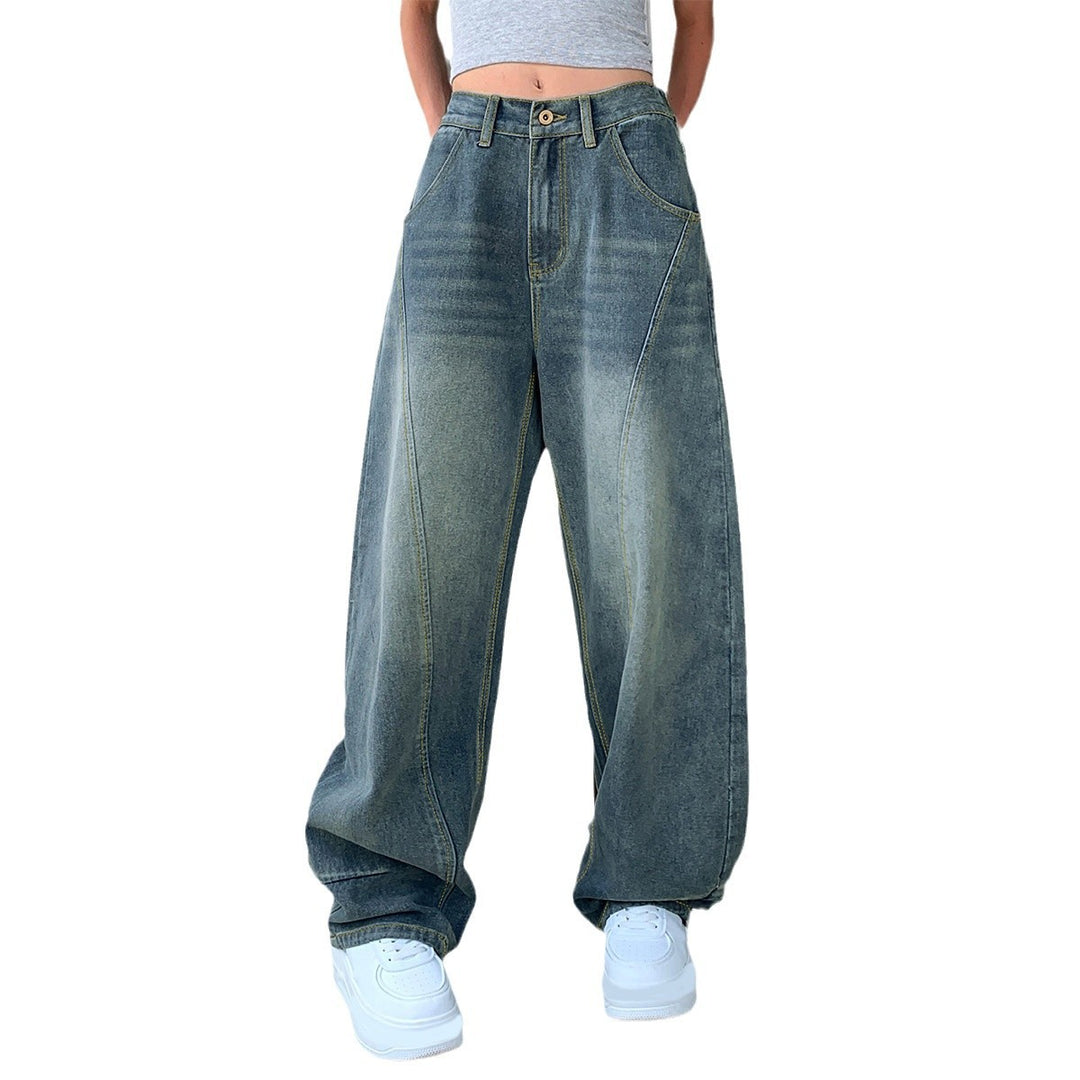 Damen Weite High-Waist Jeans mit markanten Steppnähten und weitem Schnitt EB