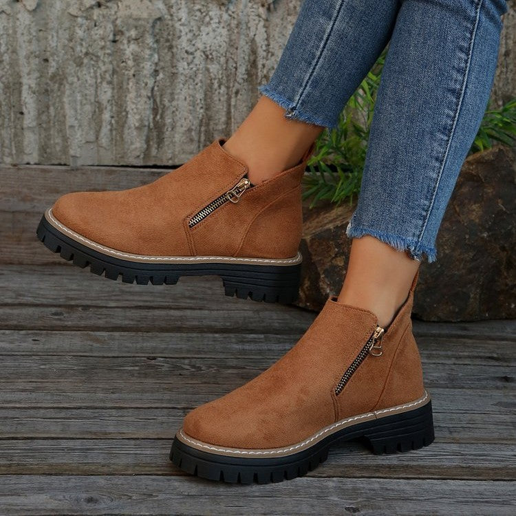 Damen Trendige Chelsea-Boots mit seitlichem Reißverschluss und rutschfester Sohle EB