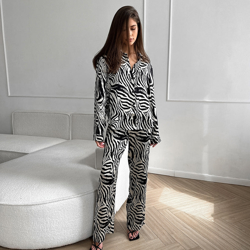 Damen Elegante Zebra-Muster Übergröße Pyjama-Anzug EB