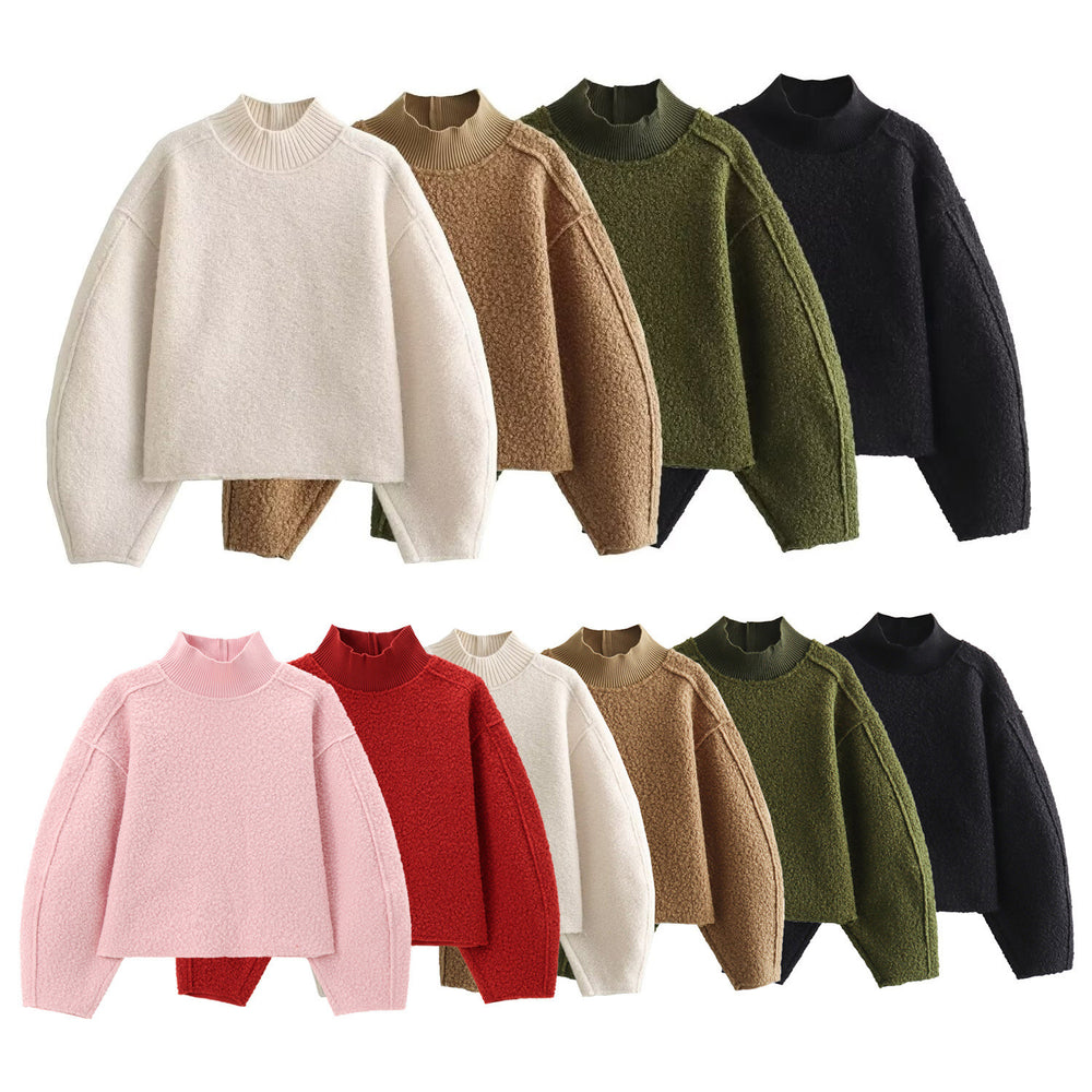 Damen Kuscheliger Pullover mit hohem Kragen und überschnittenen Schultern EB