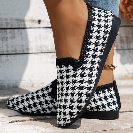 Damen Komfortable Slip-On Mokassins mit trendigem Hahnentrittmuster EB