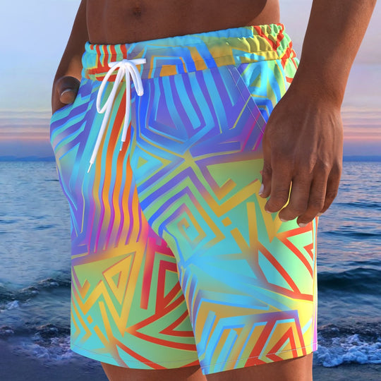 Herren Badeshorts mit animalischem Muster und elastischem Bund EB