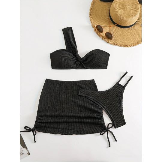 Damen Bikini-Set mit asymmetrischem Oberteil und femininer Rüschendetail EB