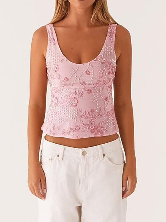 Damen Couture-Oberteil mit floralem Strassdesign und figurbetontem Schnitt EB