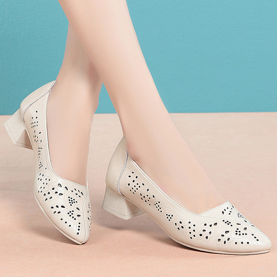 Damen Elegante Ballerina mit Luftdurchlässigem Design und Bequemem Blockabsatz EB