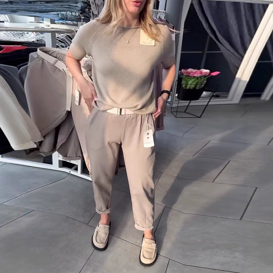 Damen Chinohose mit elastischem Bund und modernen Details Heidi-Mode