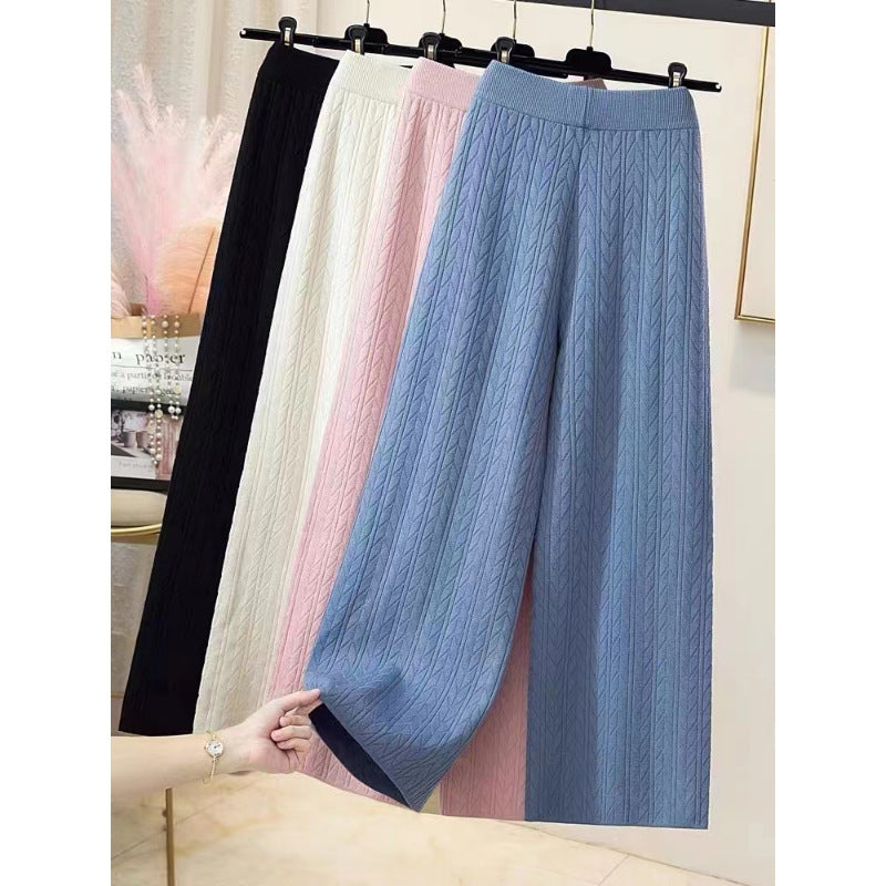 Damen Weite Strickhose mit Zopfmuster EB