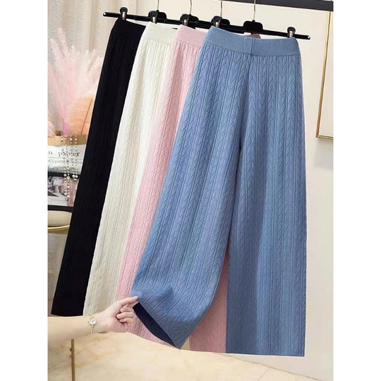 Damen Weite Strickhose mit Zopfmuster EB