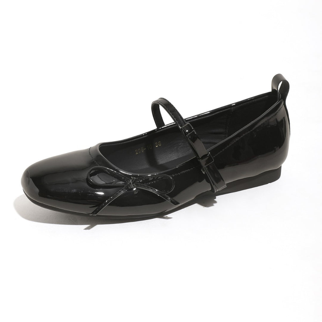 Damen Ballerina-Schuhe mit eleganter Schleifenverzierung und glänzender Oberfläche EB