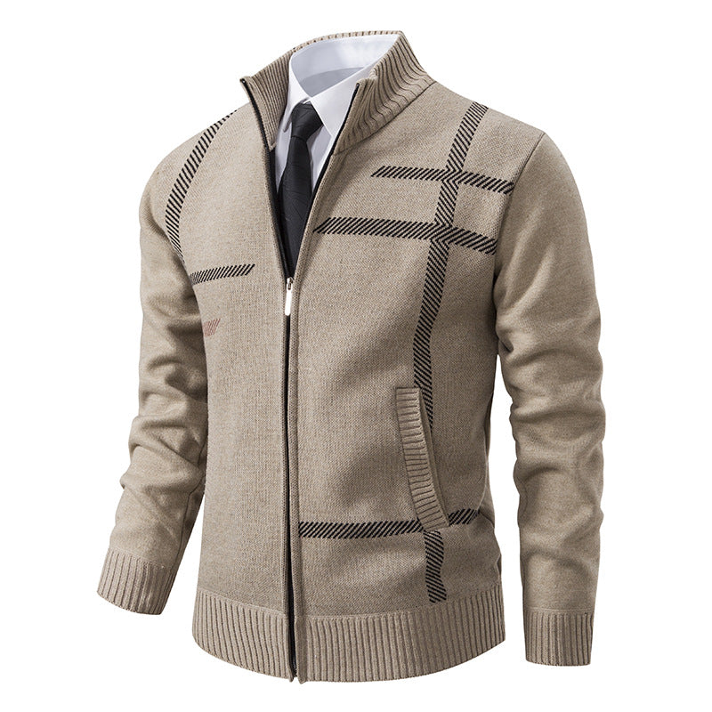 Herren Strickjacke mit graphischen Mustern und hohem Kragen EB