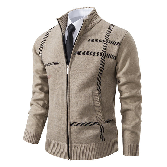 Herren Strickjacke mit graphischen Mustern und hohem Kragen EB