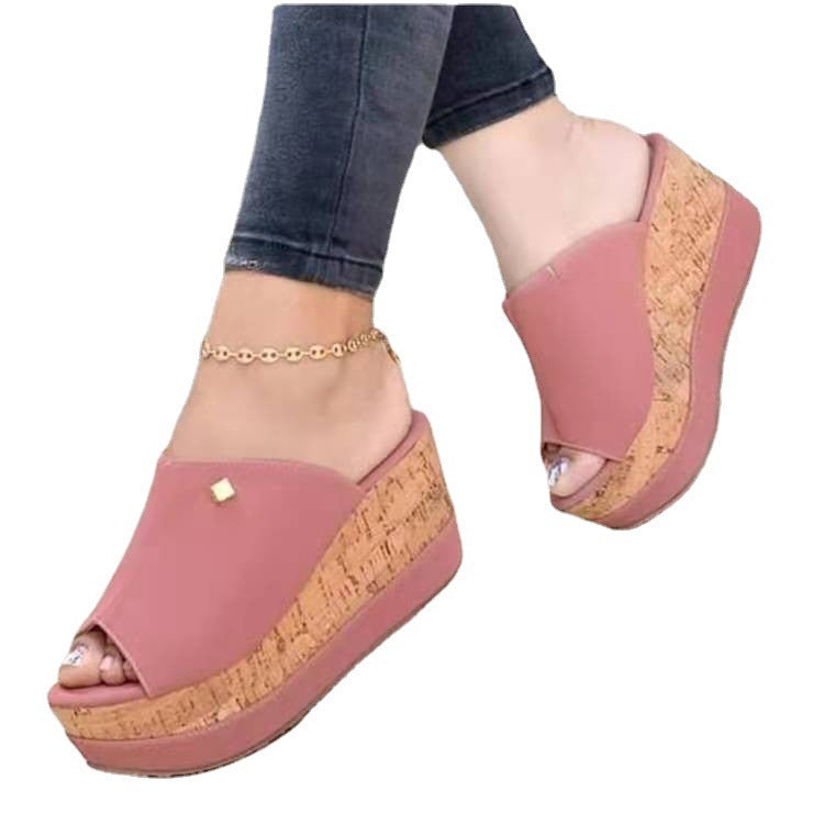Damen Komfortable Keil-Sandalen mit offenem Zehenbereich und Korksohle EB