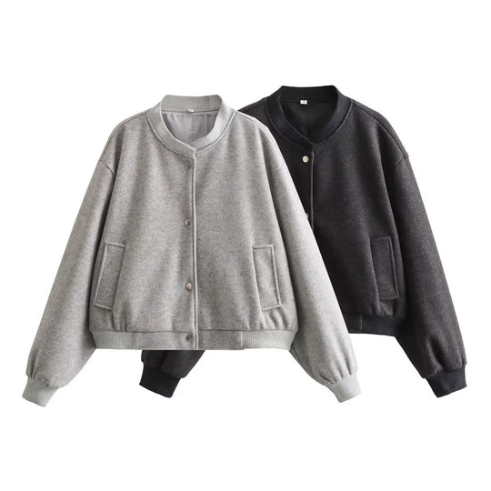 Damen modische Sweatjacke mit Knopfverschluss und praktischen Taschen EB