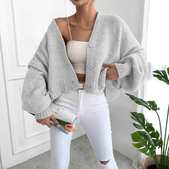 Damen Oversized Strickjacke mit Knopfdesign und weitem Schnitt EB