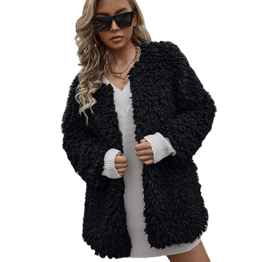 Damen Kuschelmantel mit voluminösem Faux-Fur EB