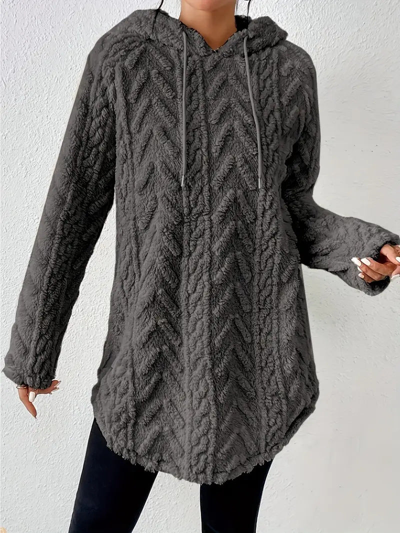 Damen Flauschiger Kapuzenpullover mit Zopfdesign EB