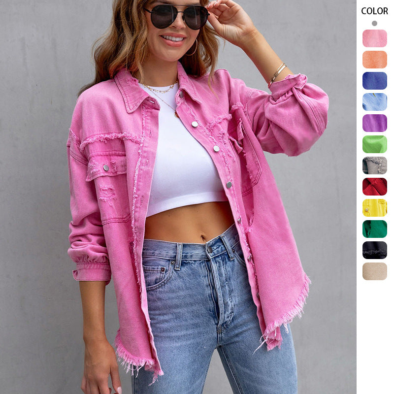 Damen Jeansjacke im lässigen Oversize-Schnitt mit fransigen Details EB