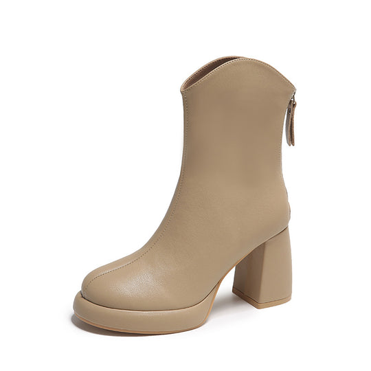 Damen eleganter und edler Ankle Boot mit blockiertem Absatz und Reißverschluss EB