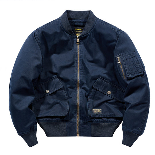 Men's  rugged cotton-twill short-length flight bomber with oversized angled flap pockets and zip sleeve tool pouch EB