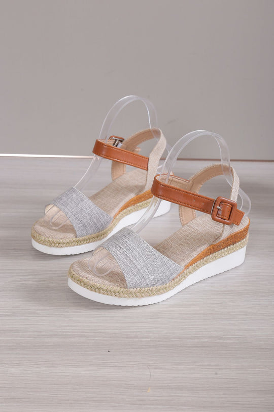 Damen Wedge-Sandaletten mit transparenten Riemen und natürlichem Bast-Detail EB