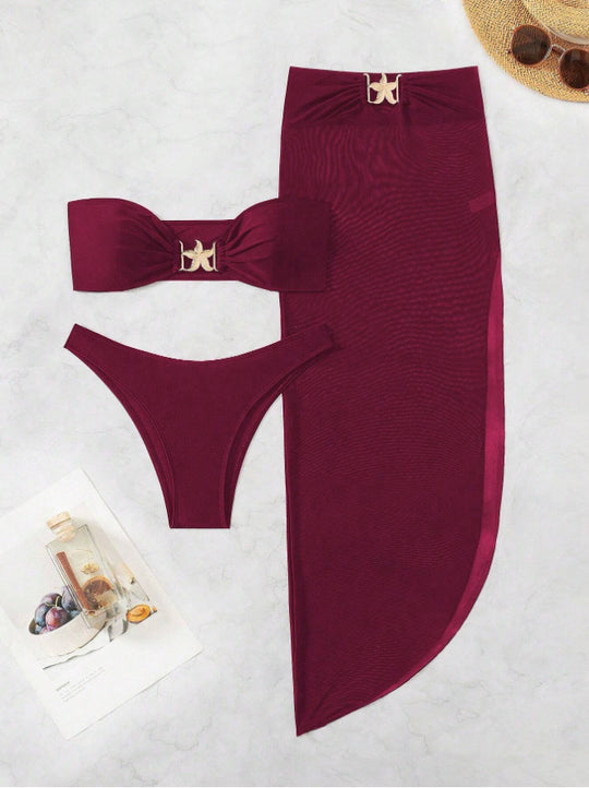 Damen Bandeau-Bikini mit eleganten Schnürdetails und hohem Beinausschnitt EB