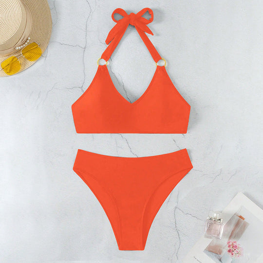Damen Triangel-Bikini mit verstellbaren Riemen und elegantem Ringdetail EB