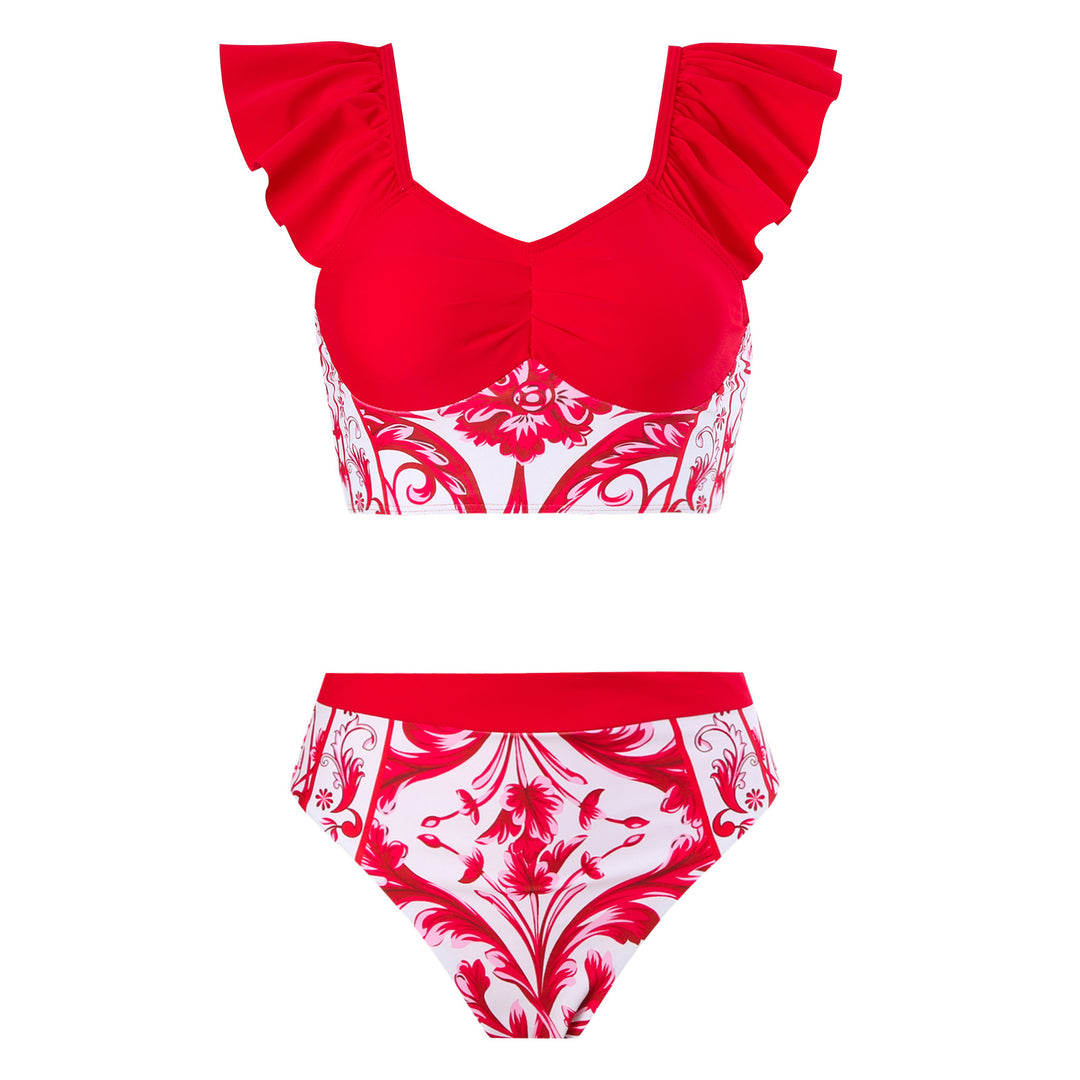 Damen Bikini-Set mit modischem Wickelrock und charmanten Rüschen EB