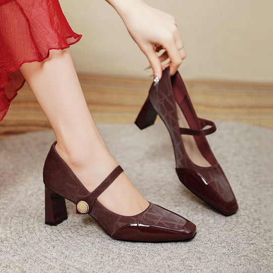 Damen Elegante Mary Jane Pumps mit modischem Riemen und glänzendem Absatz EB