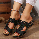 Damen Komfortable Sandalen mit floralen Verzierungen und ergonomischer Sohle EB