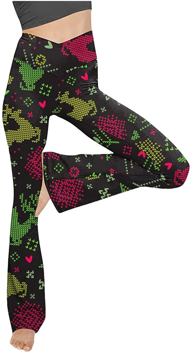 Damen nan taillenhohe Yogahose mit überkreuztem Bund und ausgestelltem Saum mit Schlitz EB