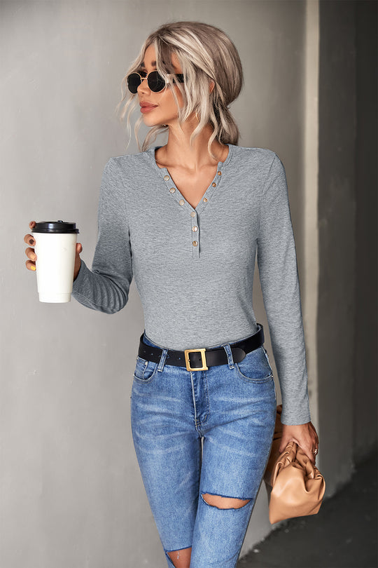 Damen Langarmshirt mit modischer Knopfleiste EB