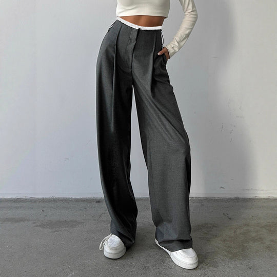 Damen Weite High-Waist Hose mit eleganten Besatzdetails EB