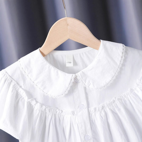 Mädchen Bluse mit eleganten Rüschenärmeln und klassischem Kragen EB