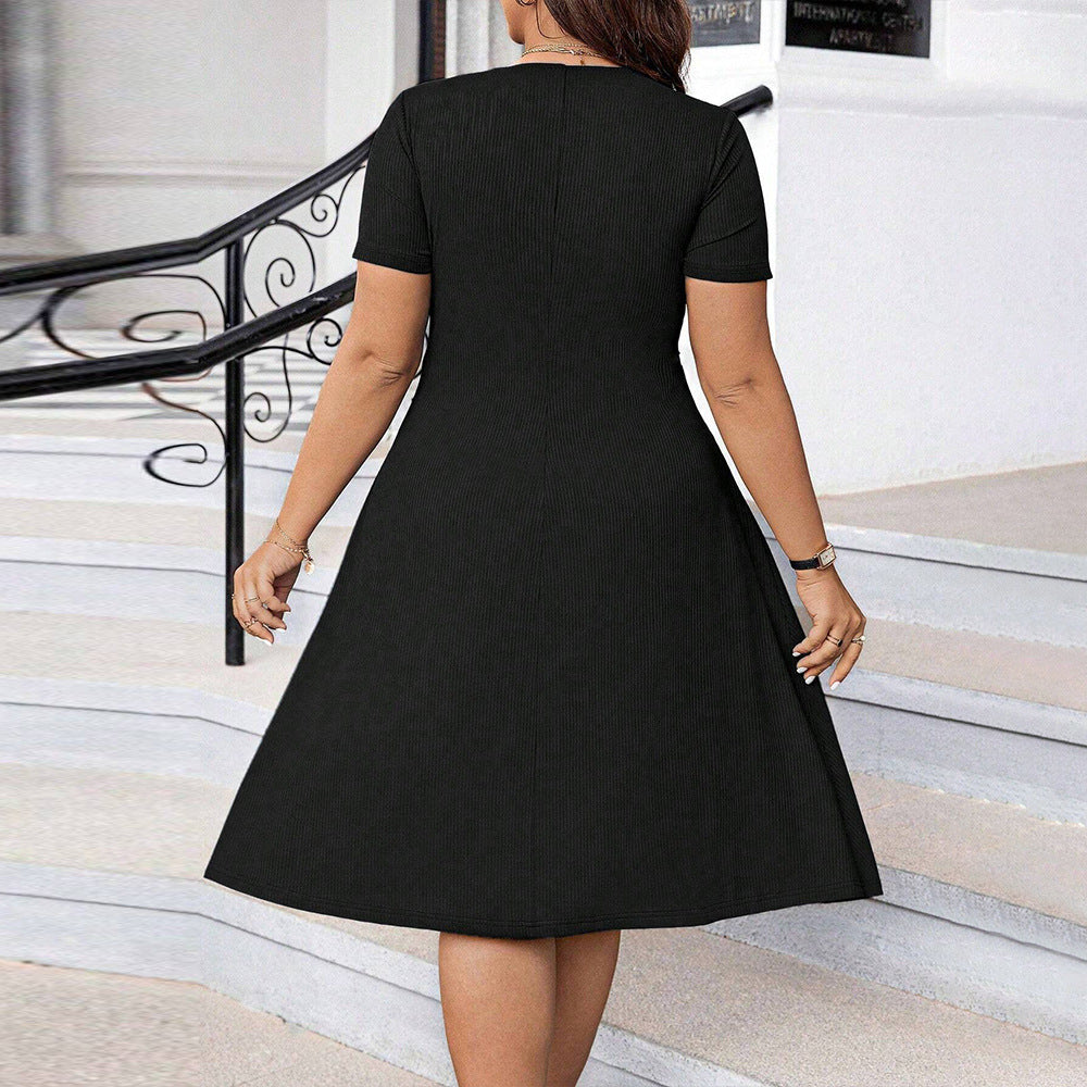 Damen elegant geschnittenes A-Linien Kleid mit geschmackvollem Quadrat-Ausschnitt und voluminösen Ärmeln EB
