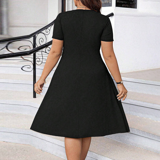 Damen elegant geschnittenes A-Linien Kleid mit geschmackvollem Quadrat-Ausschnitt und voluminösen Ärmeln EB