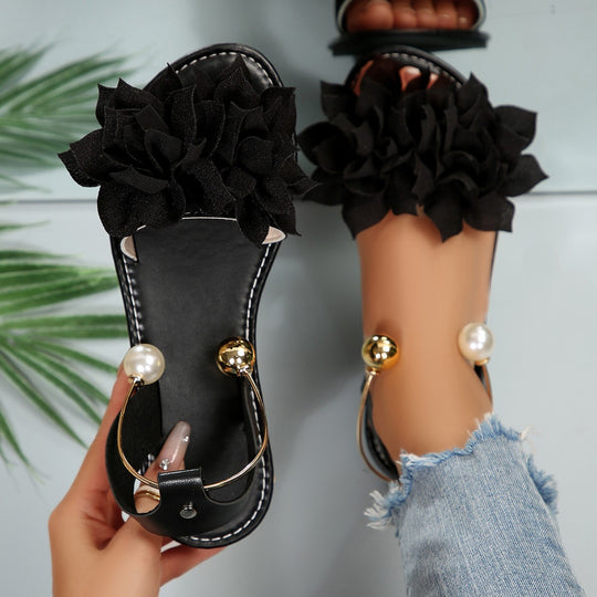 Damen komfortable Sandalen mit dekorativen Blumen-Applikationen EB