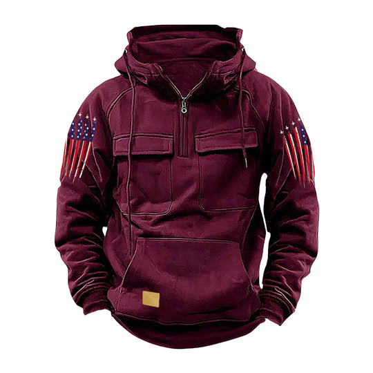 Herren nan Kapuzenpullover mit Halbzip, Cargo-Brusttaschen und Kängurutasche EB