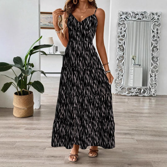 Damen Maxikleid mit elegantem V-Ausschnitt und tierischem Druck EB