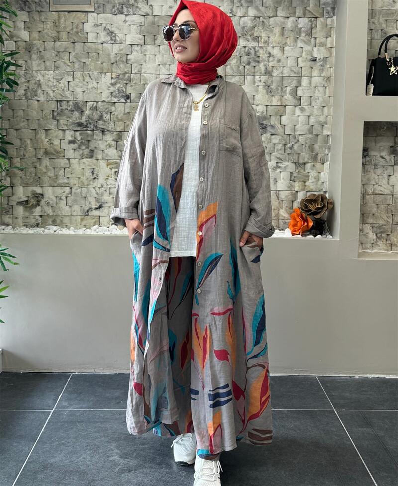 Damen Lange Bluse mit floralem Design EB