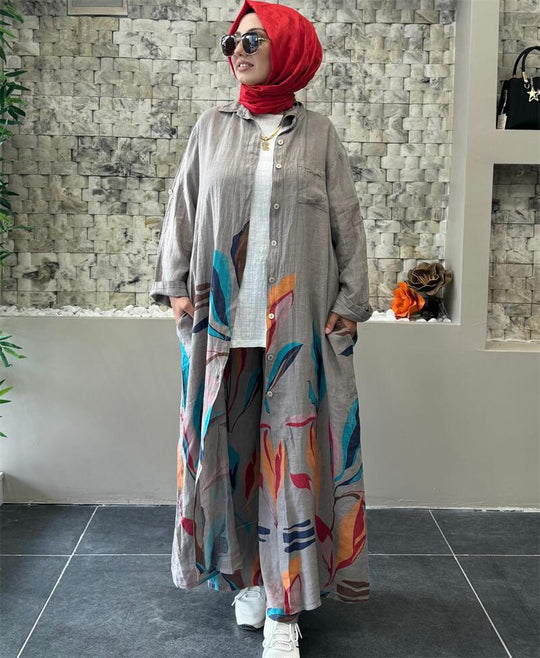 Damen Lange Bluse mit floralem Design EB