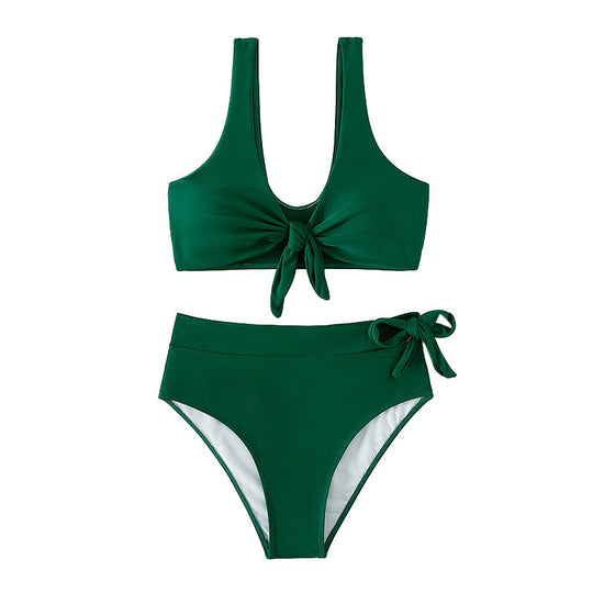Damen Hochtaillierter Bikini mit modischem Knoten und unterstützendem Top EB